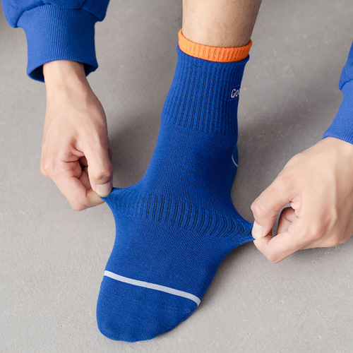 Basketball socks, men's letter socks, cotton socks, women's socks, summer thin ins trendy socks, spring and autumn sapphire blue sports socks
