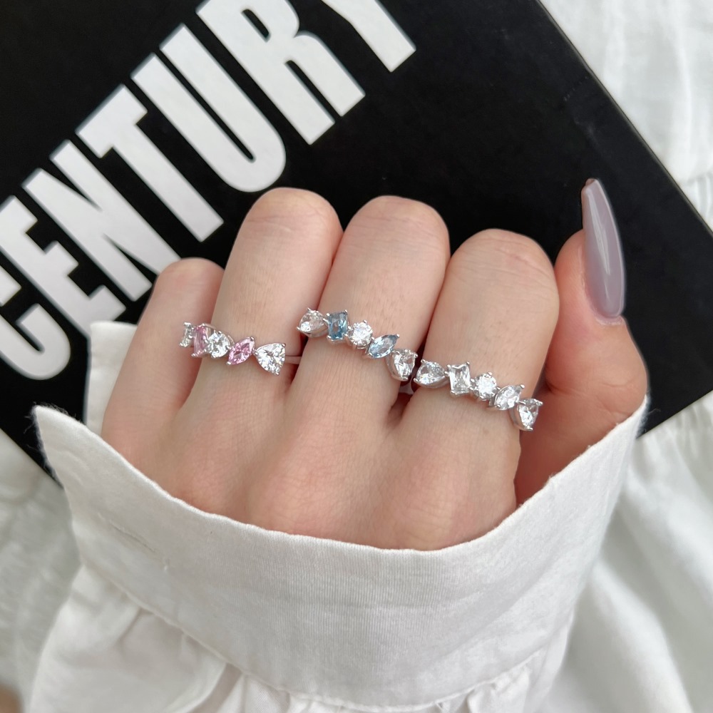 925 Sterling Silver Zircon U Shape Waves Heart Shape Rings display picture 12