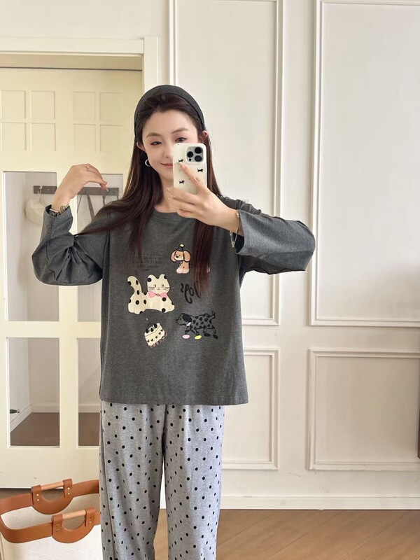 秋季新款ins少女时光蕾丝卡通冰瓷棉长袖甜美圆领休闲家居服套装|undefined