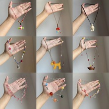 童趣多巴胺彩色串珠编织项链文艺时尚碎石串珠流苏锁骨链甜美颈链