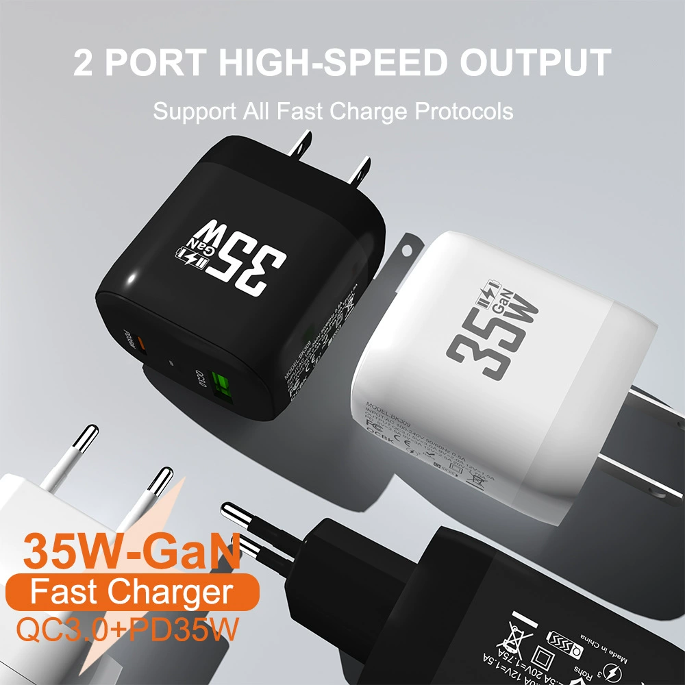 Новая быстрая зарядка QC 3.0 PD35W головка зарядного устройства 9V12V быстрая зарядка GAN европейский американский стандарт USB нитрид зарядка