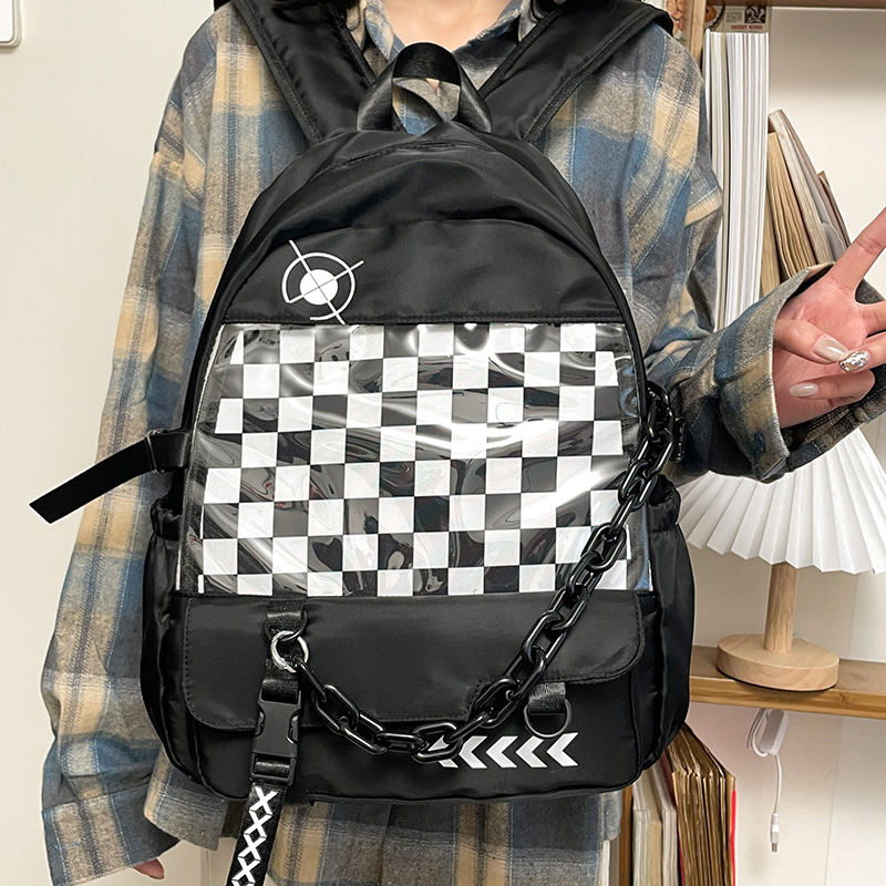2024 nueva mochila de estilo universitario ventana transparente exterior mochila de estudiantes de escuela secundaria nueva mochila de gran capacidad