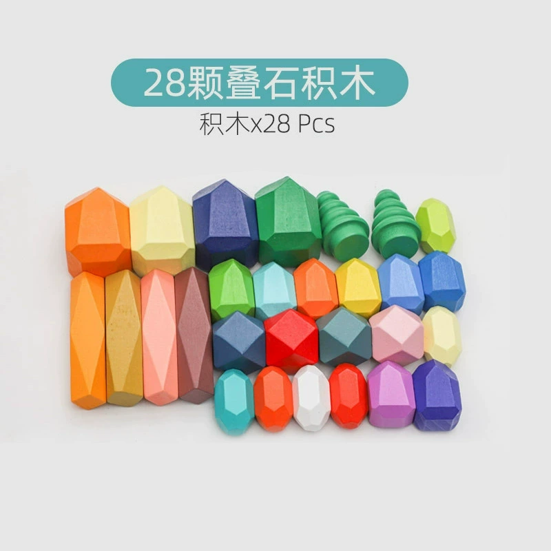 Красочная деревянная башня Montessori, конструктор, Дженга, игрушка, (跨境交易), раннее образование
