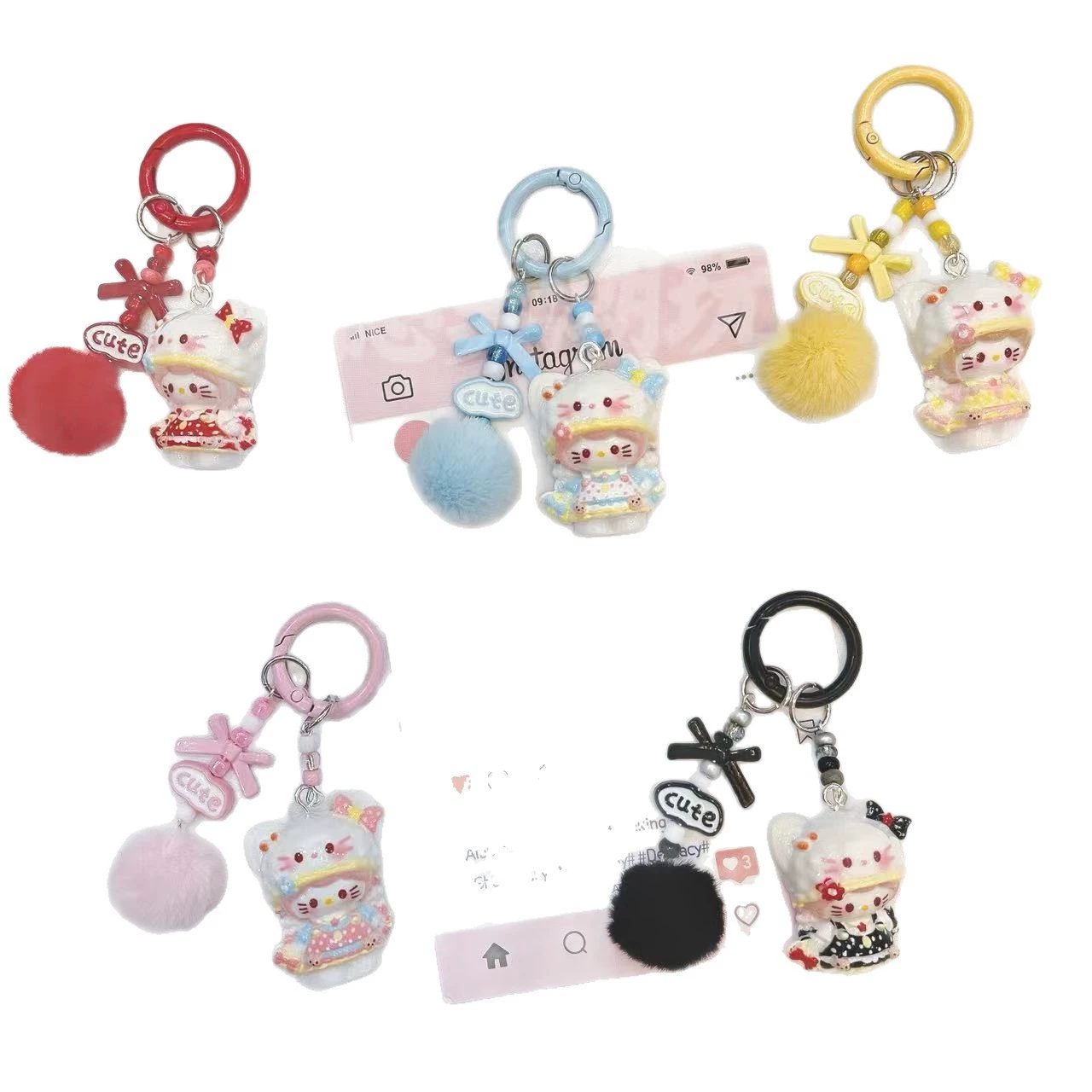 3D Keychain Kitten Pendant, Bag Charm 2.9×2.1×3.5 cm — single or multi-color sets