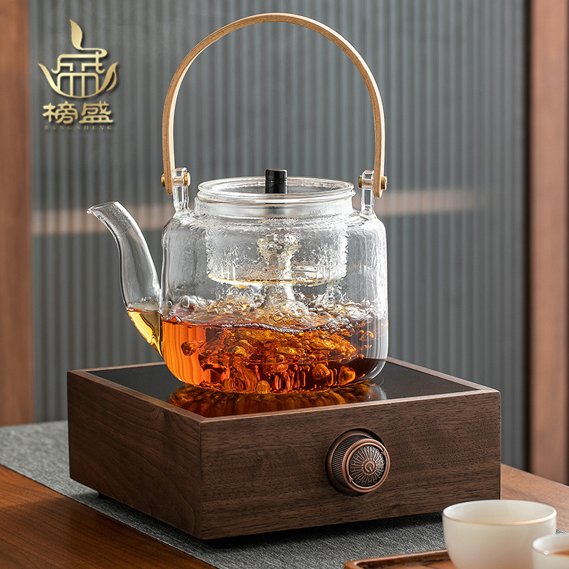煮茶器电陶炉耐热玻璃家用茶具花茶蒸茶器烧水壶黑大茶炉套装