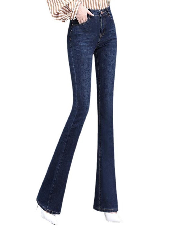 2024 Autumn and Winter Velvet Outer Wear High-Waist Slim Bootcut Jeans for Women with Elasticity and Large Size Fat mm Flared Pants