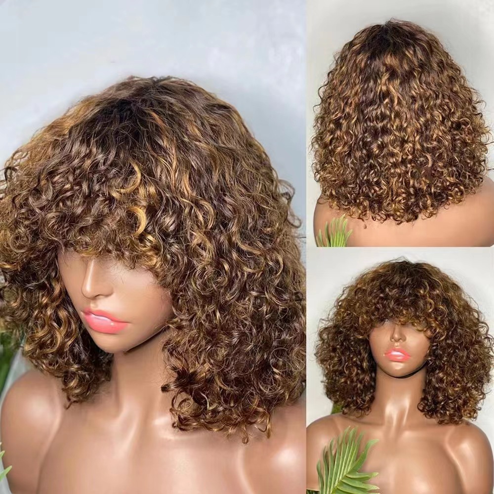 high temperature wire Hair Material Women's Simple Style Party Stage Street High Temperature Wire Long Bangs Short Curly Hair Wig Net