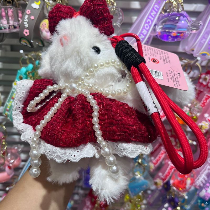 かわいい垂れ耳ウサギクマ黒チェック柄プリンセスドレス長耳ウサギ漫画おもちゃぬいぐるみ人形ペンダント|undefined