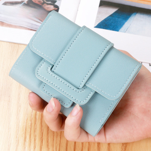 New Korean-style solid color drawstring three-fold women's wallet, ladies' coin purse, clutch bag, student short wallet, billfold