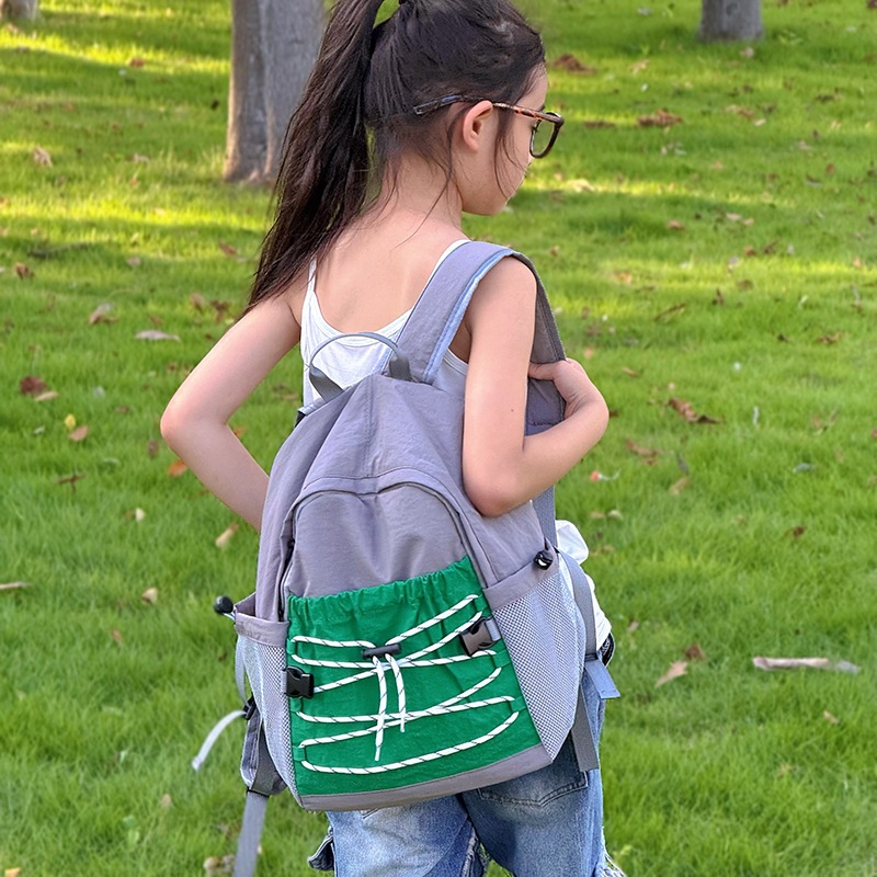 Mochila escolar de gran capacidad de ocio de deportes al aire libre mochila para niños y niñas con cuerda de dibujo de color contraste mochila para niños