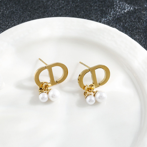 Pearl Earrings Women's Letter CD Earrings European and American Simple Fashion Personality Niche Design High-end Versatile Earrings Trendy