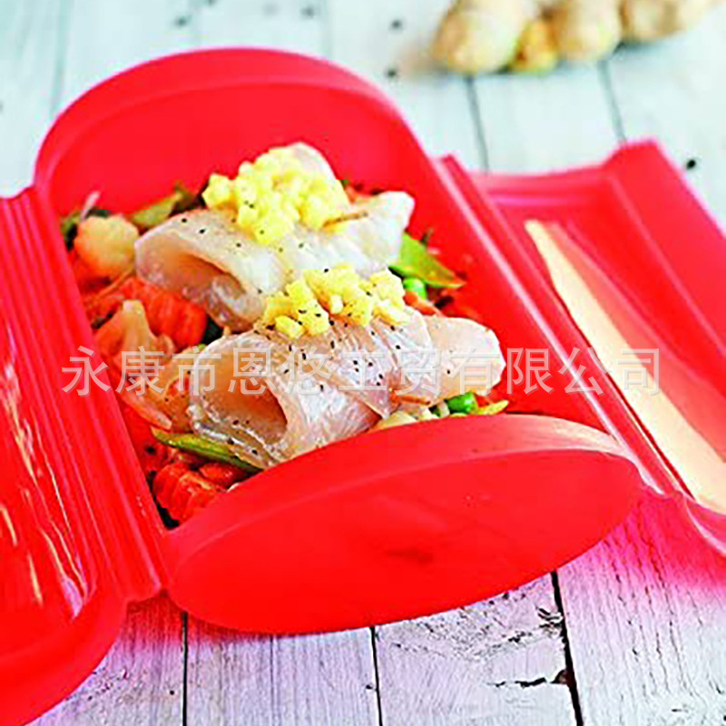 跨境热销 硅胶蒸鱼盘 可折叠带盖 微波炉烤箱硅胶蒸碗