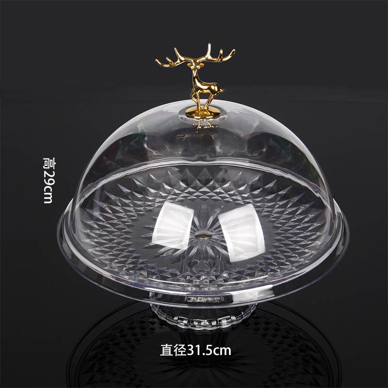 Plato de frutas con cubierta plástico acrílico transparente cubierta de polvo de alimentos redondeados snack mostrando plato de frutas secas lleno