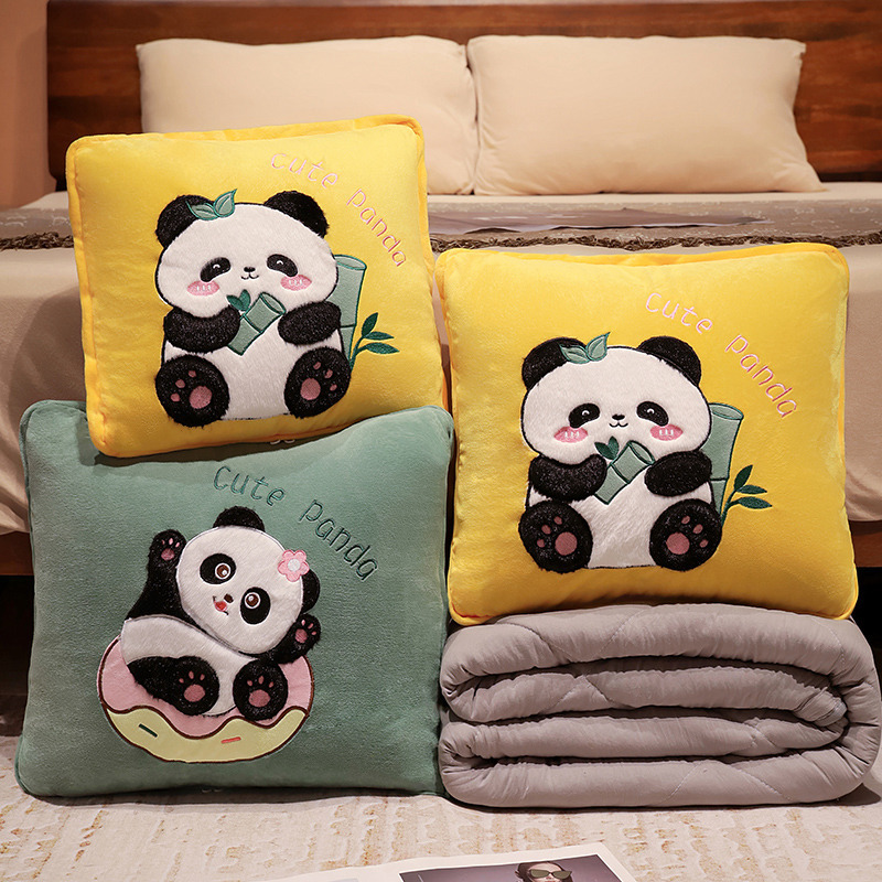 Panda almohada edredón Oficina de doble uso engrosada siesta plegable de aire acondicionado manta de dos en uno almohada de coche