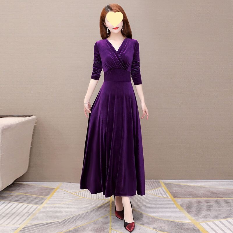 收腰冬装2025显瘦夫人春秋连衣裙高贵洋气新款长裙金丝绒女长袖贵|undefined