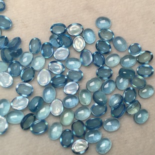 Wholesale natural aquamaric ring oval egg-shaped flat plain bare stone egg surface smooth semi-finished products