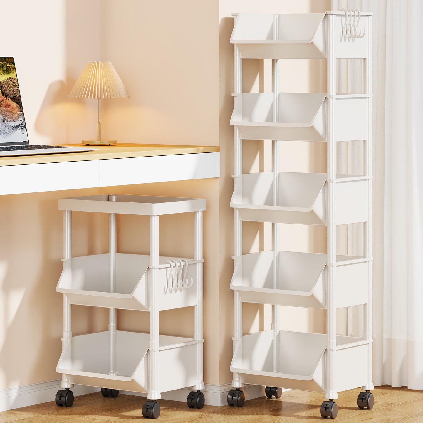 Bookshelf Floor-Standing Multi-Layer Storage Rack under the Table Simple Snack Cabinet with Wheels Removable Storage Cabinet Desktop Storage Rack
