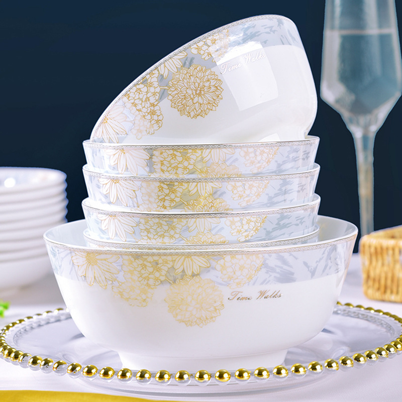 Time Walk Series New Bone China Daily Household Gift Giving suit High Quality Ceramic Bowl and Dish Household Tracing Gold Under Glaze