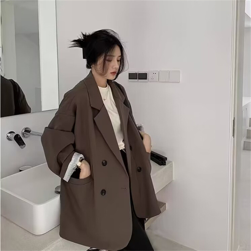 慵懒风西服外套女春秋季新款街头网红简约宽松咖啡色小西装|undefined