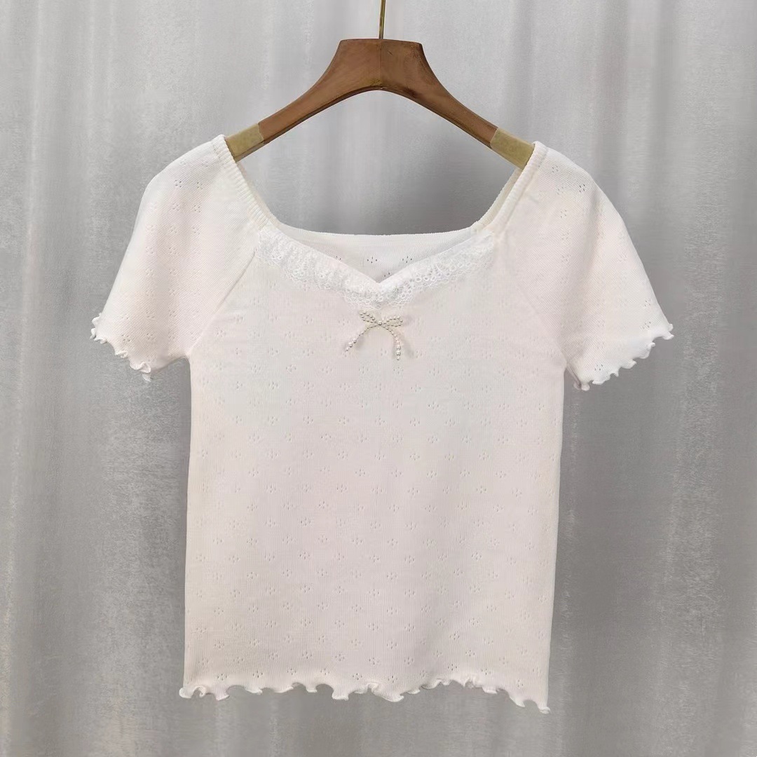 Sweet design niche bm style cute lace front shoulder knitted…