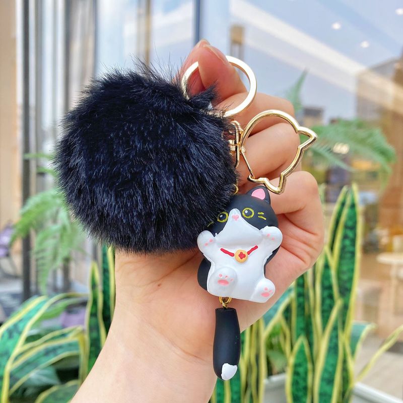 元气猫咪毛绒钥匙扣毛茸茸暹罗猫挂件树脂猫咪钥匙链精致小礼品批|undefined
