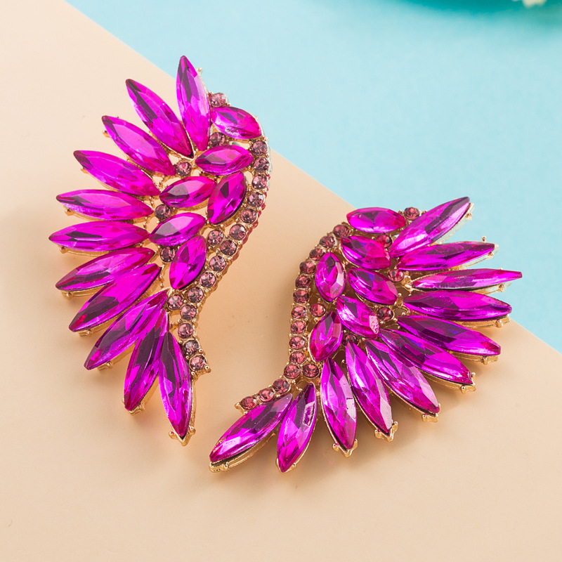 Exaggerated Fan-shaped Bohemian Wings Colorful Rhinestone Earrings display picture 4