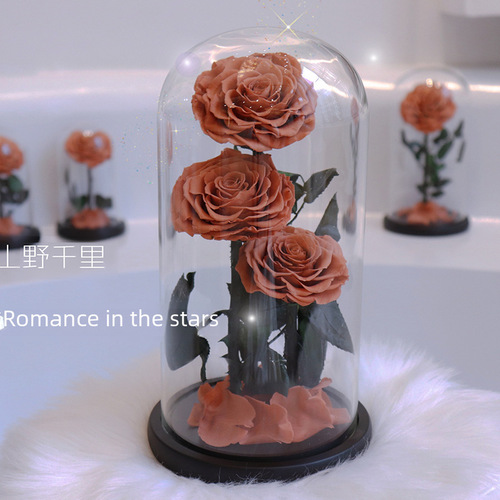 Eternal Flower Grand Prince Three Glass Dome Rose Bouquet Gift Box Valentine's Day Christmas Mother's Day Gift Wholesale
