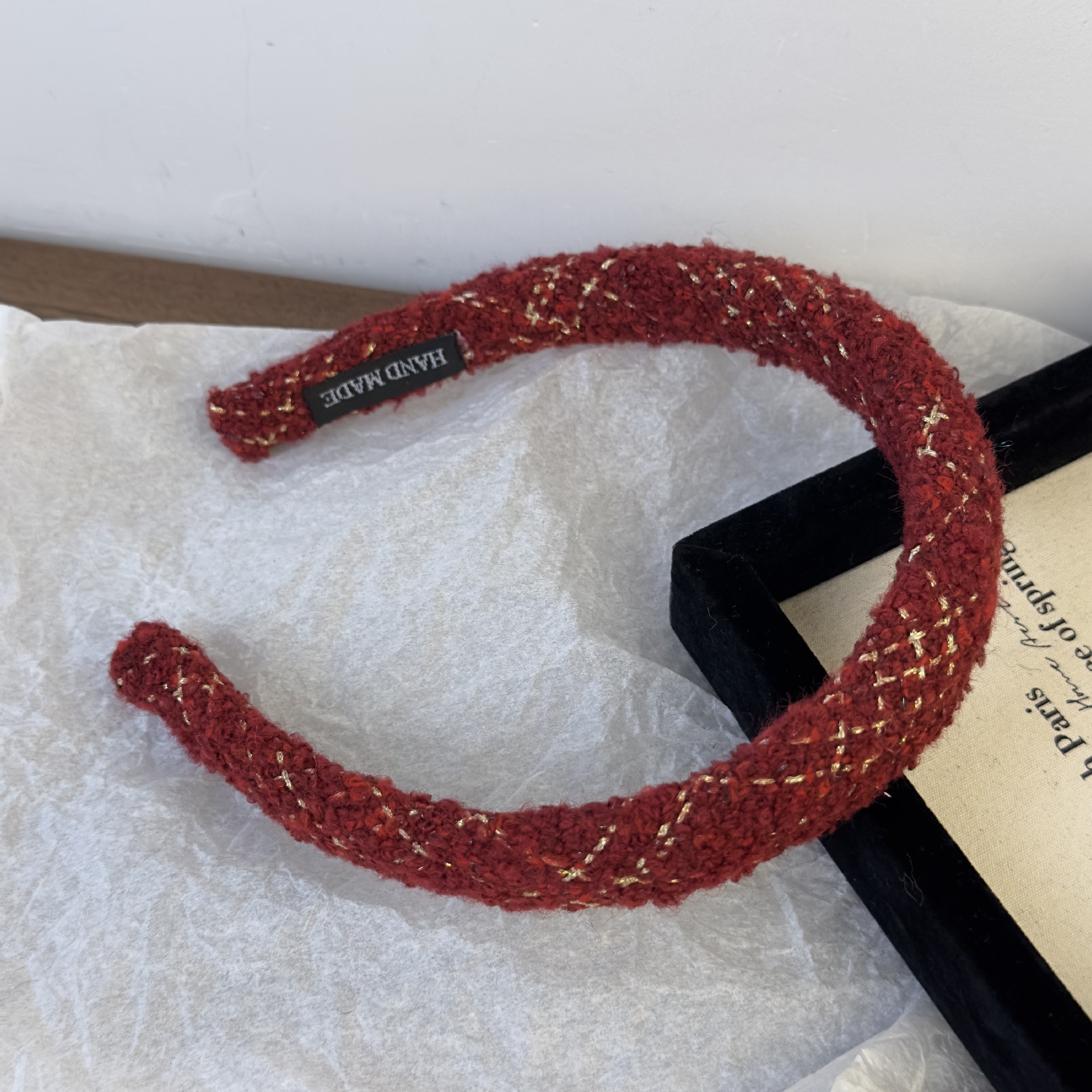 Fascia per capelli scozzese in stile retrò francese 2023 nuova fascia per capelli autunno e inverno spessa in lana con teschio alto e forcina per capelli di alta qualità_voghion.com