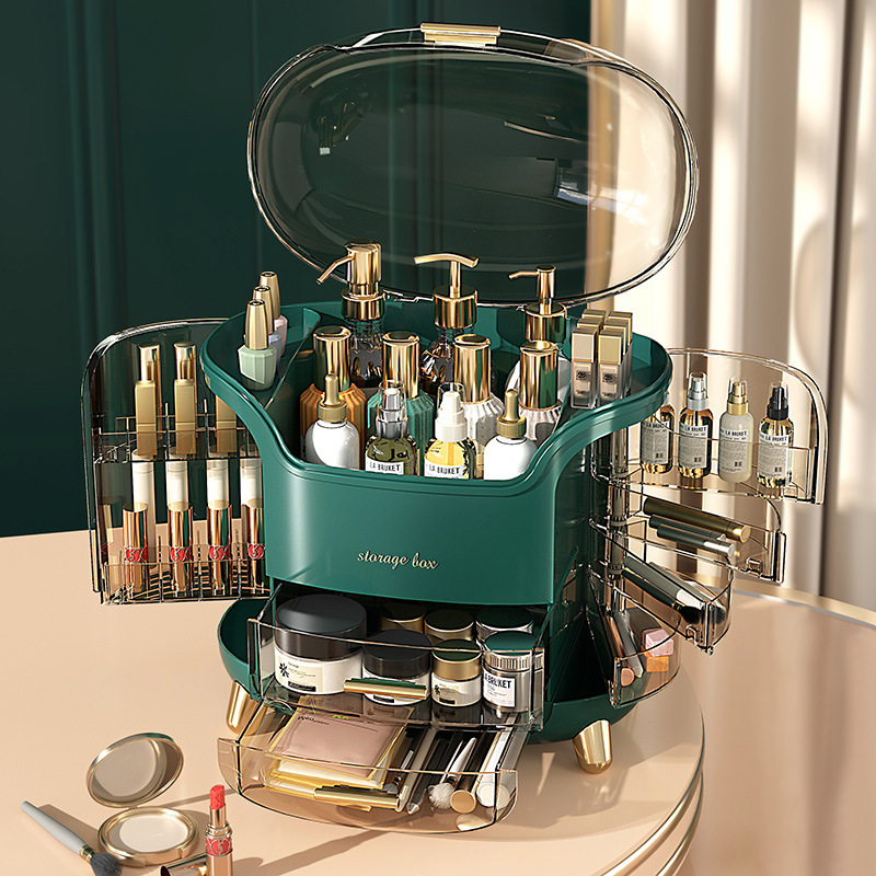 Tocador cosméticos caja de almacenamiento de plástico de escritorio de gran capacidad de cuidado de la piel estante perfume lápiz labial máscara caja