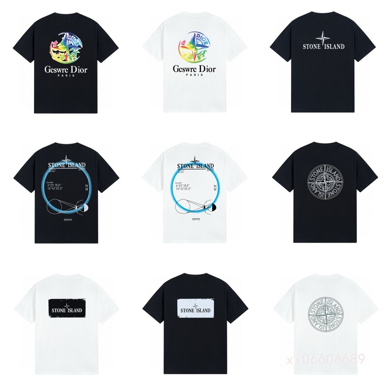 Cross-Border Trendy Brand Stone Island Short-Sleeved Men's and Women's Same Style Couple's Style Back Logo Letter T-Shirt Printed Round Neck Short-Sleeved
