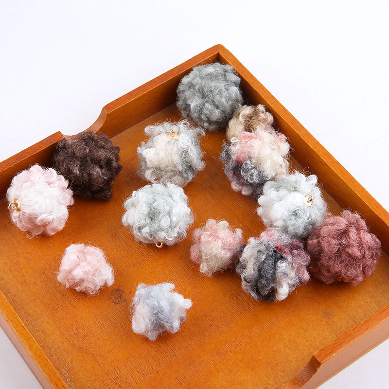 秋冬款羊羔毛卷毛球蓬松球球双色吊坠DIY手工饰品耳环耳饰材料