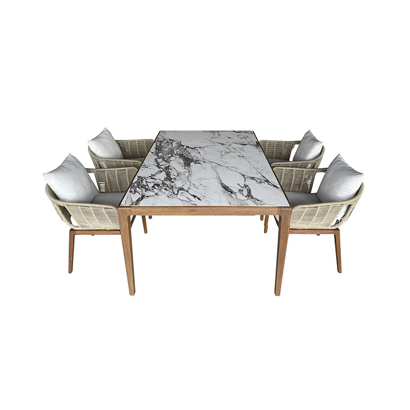 Mesa de comedor y silla de madera de teca al aire libre combinación villa muebles de jardín B & B patio al aire libre silla de ratán de estilo de ocio nórdico