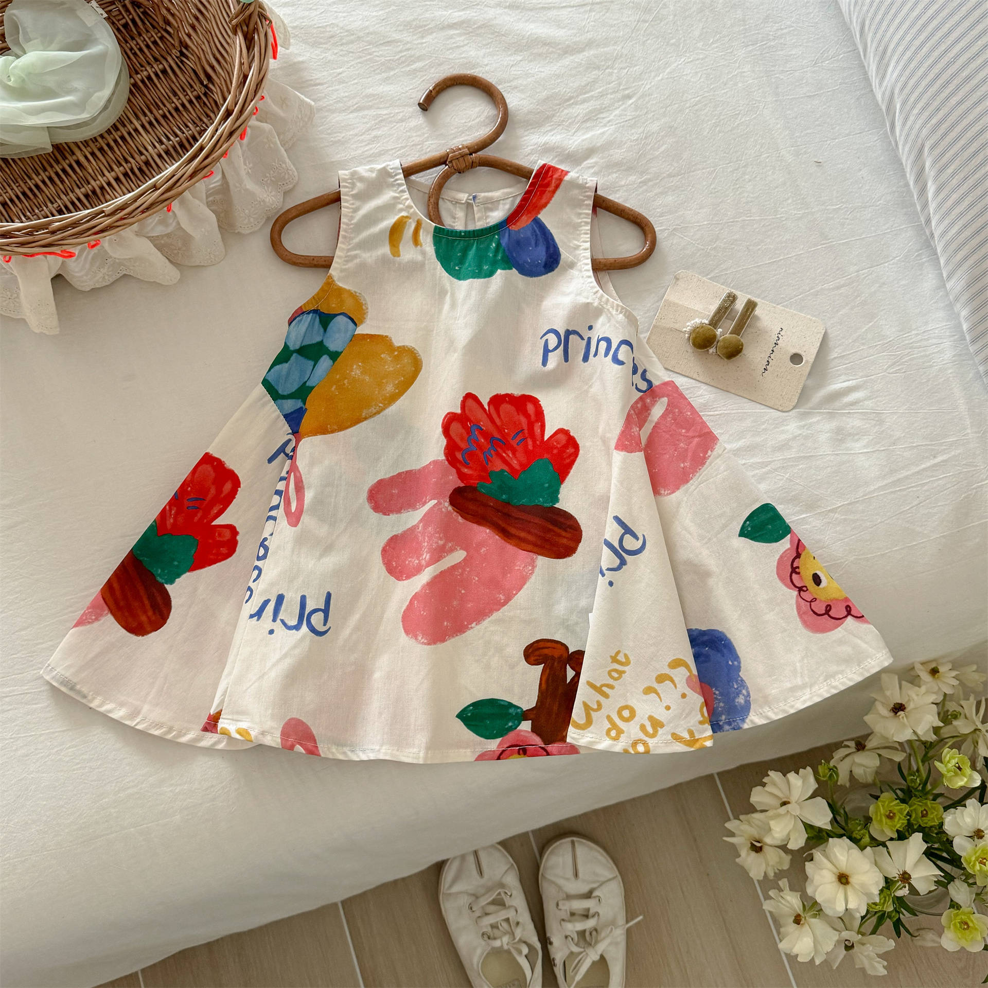 Vestido de siete niñas con limón salado, estampado de verano, tesoro femenino, verano, nuevo estilo, falda del tesoro femenino sin mangas, ropa infantil, verano