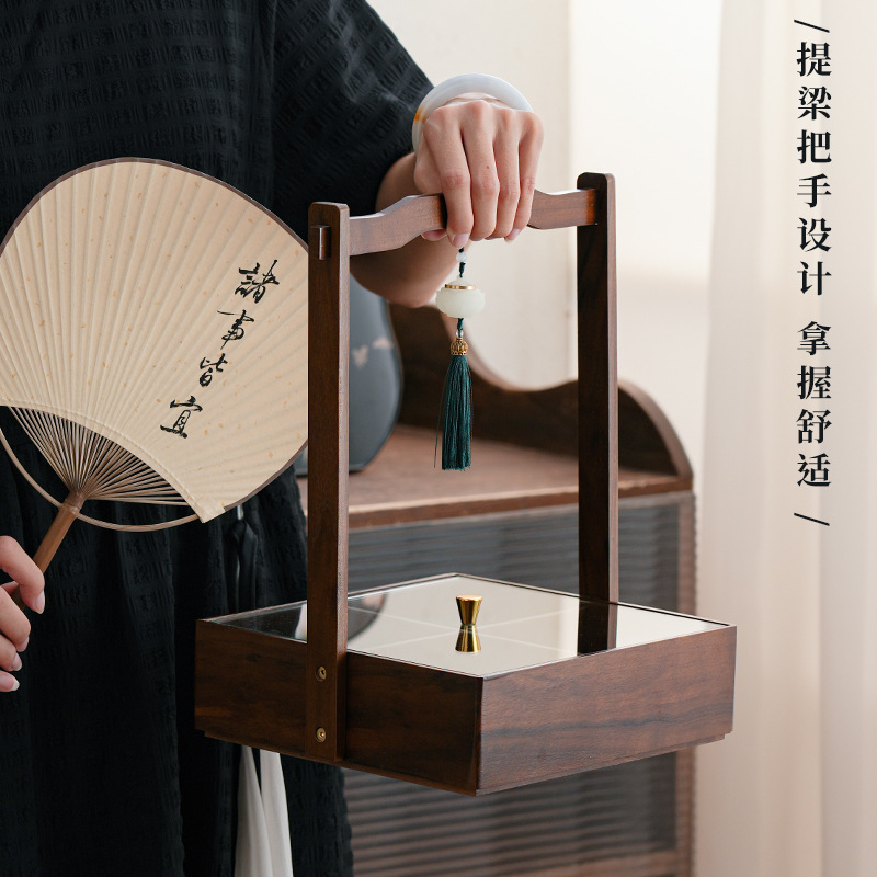 Nuevo estilo chino de nueces de madera seca bandeja de frutas casera sala de estar mesa de té semillas de melón dulces caja de nueces caja de almacenamiento de madera sólida