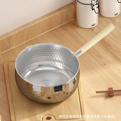 社區團購不鏽鋼410雪平鍋 錘紋防溢小奶鍋 串串店一人一爐雪平鍋