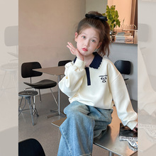 女童卫衣春秋儿童polo领上衣中大童宽松长袖衣服女孩2025春秋新款