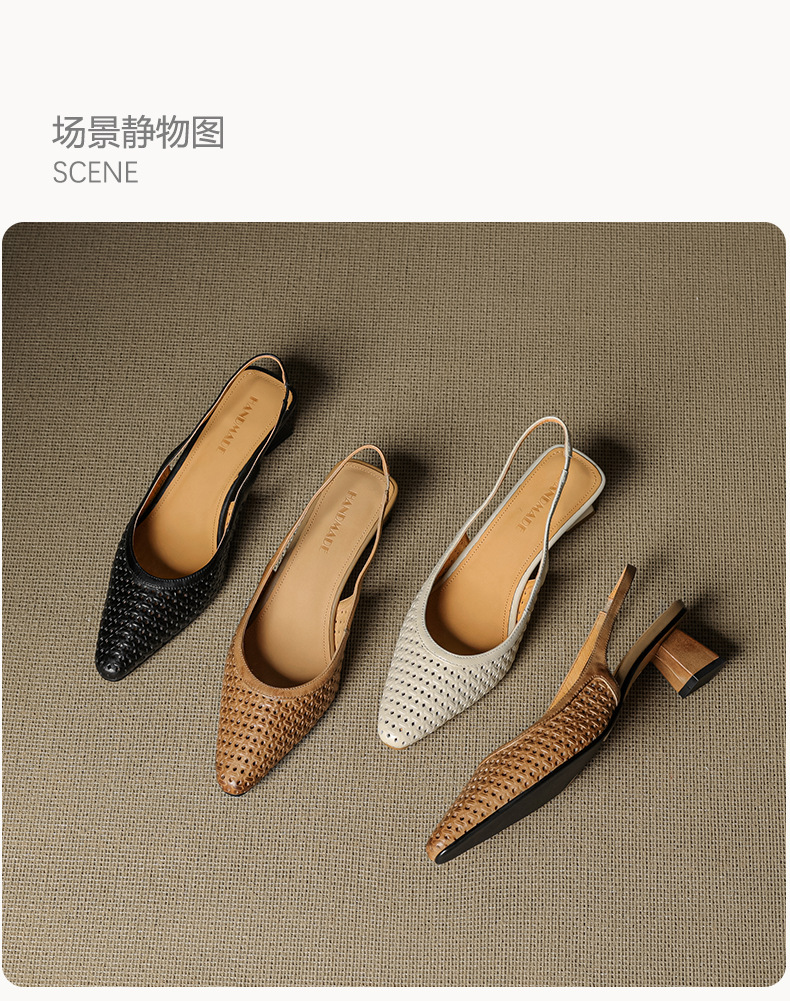 Sandal nữ da bò dệt mũi kín gót thô cao 6 cm phong cách công sở — đen chi tiết 26