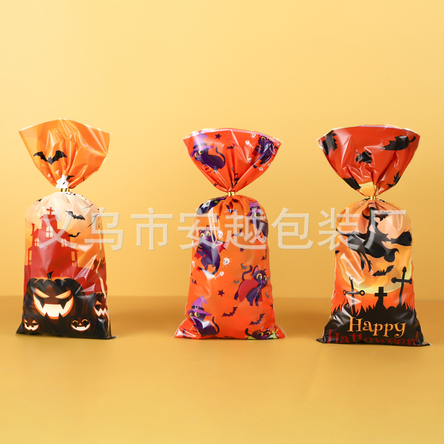 Nuevo en stock Halloween fantasma calabaza de dibujos animados OPP bolsa de bolsillo plana regalo de fiesta caramelo galleta bolsa de vidrio