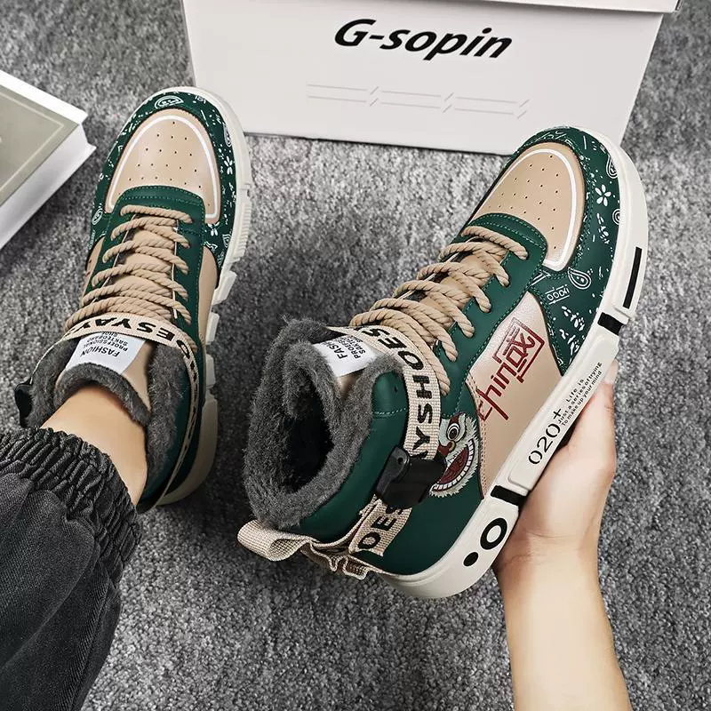 Зимняя хлопчатобумажная обувь мужская бархатная утолщение теплая высокая верхняя обувь 2025 новая молодежная студенческая повседневная спортивная обувь