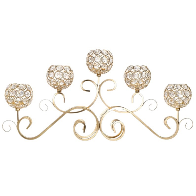 Candelaria de cristal transfronteriza de cinco cabezas creativa europea de hierro forjado romántica cena de velas decorativa de candelabros