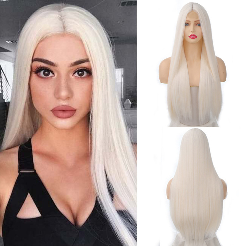 Foreign Trade European and American Women's Wigs, Long Straight Hair, Middle Parting, Front Lace, Synthetic Fiber Women's Wigs, Wig Factory Wholesale
