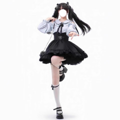 小柄で甘くてかわいい子供の襟の肩の長袖のシャツの上着は腰の半身のスカートの子供の2セットの秋を収めます。