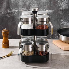 批發旋轉式玻璃不鏽鋼蓋調味瓶罐調料盒雞精鹽罐家用套裝廚房用品
