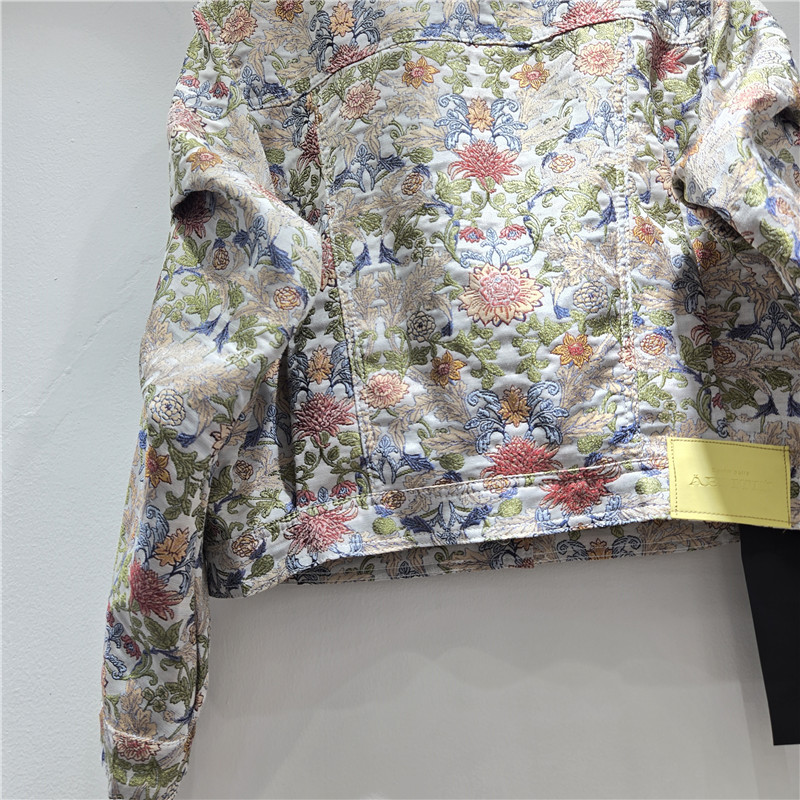 Chaqueta Corta Jacquard para Mujer Holgada de Manga Larga con Solapa de Poliéster