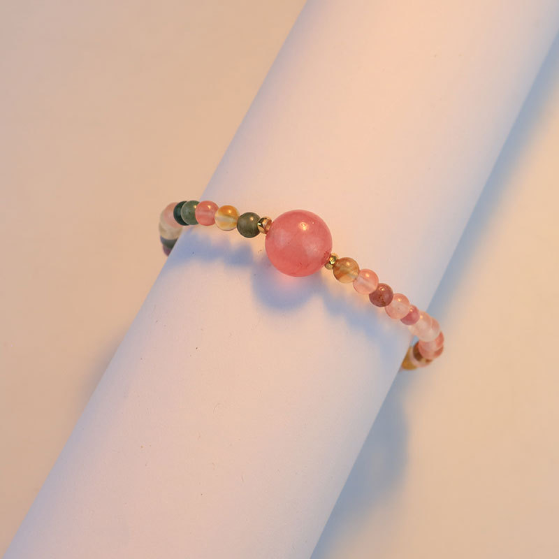 Nicho Zhong Turmaline ágata transferencia de flores de melocotón temperamento de moda versátil pulsera elástica de alta calidad pulsera para chicas