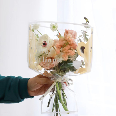 五只小熊手打袋花束袋子防水鲜花包装袋