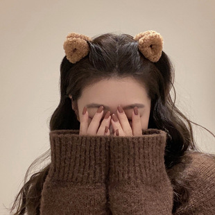 Furry cat ears small hairpins for women Maillard side bangs hairpins cute bear lamb hair claw headdress