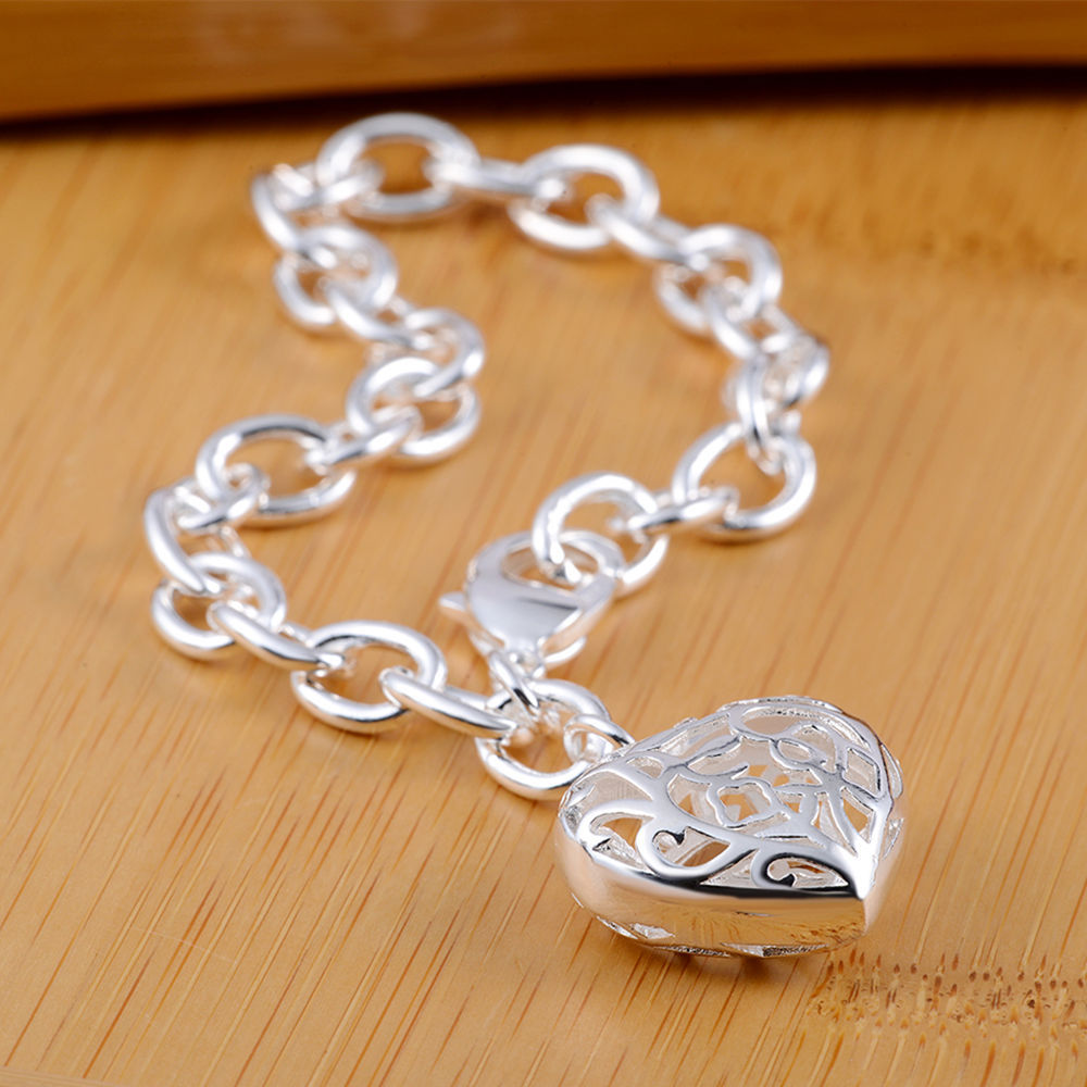Silver Plated 3d Heart Bangle Elegant European Style Bracelet_voghion.com