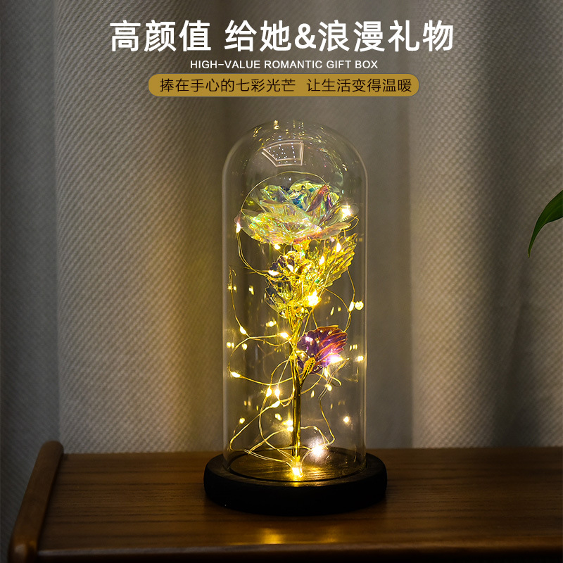 Flor eterna cubierta de vidrio lámina de oro rosa Día de San Valentín regalo de cumpleaños decoración noche luz transfronteriza Amazon
