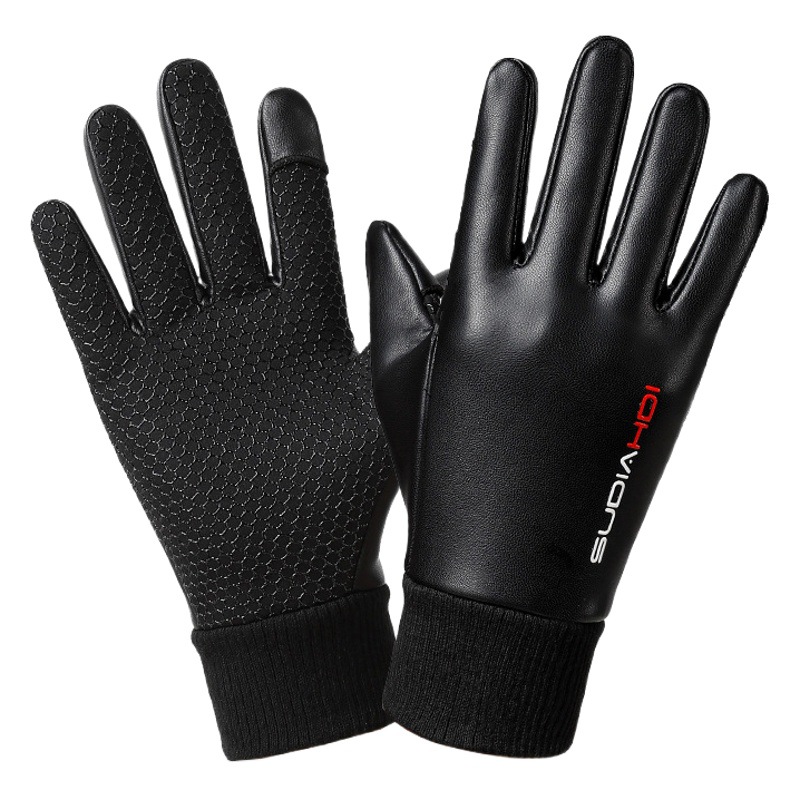 Guantes térmicos de cuero de invierno con forro polar para hombres antideslizante dedo abierto a prueba de viento impermeable pantalla táctil fotografía a prueba de frío Flip guantes